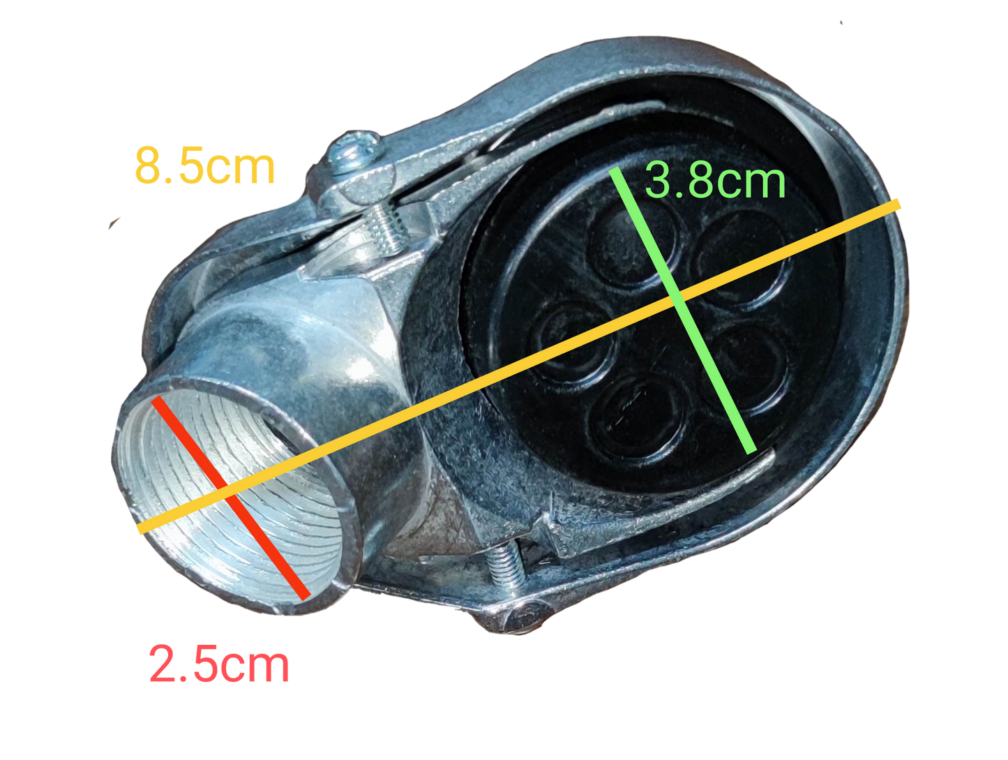 Royu Entrance Cap 25mm Thread Type electrical conduit connector with visible dimensions on black background