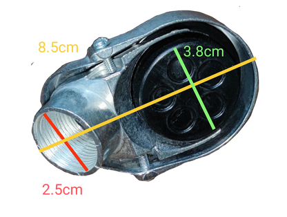 Royu Entrance Cap 25mm Thread Type electrical conduit connector with visible dimensions on black background