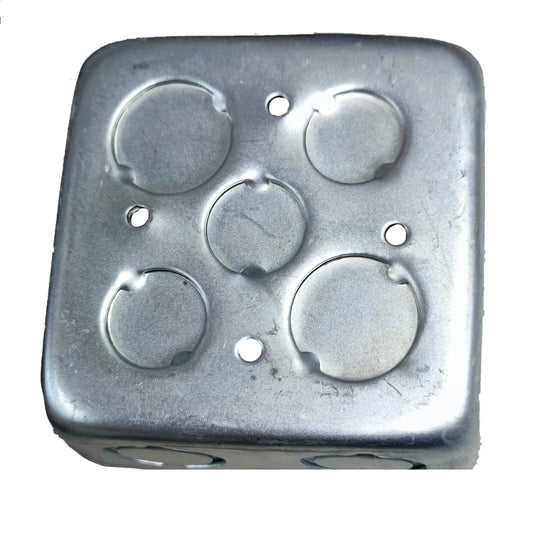 Kopez 4x4 metal junction box made of durable metal with multiple knockouts for wiring