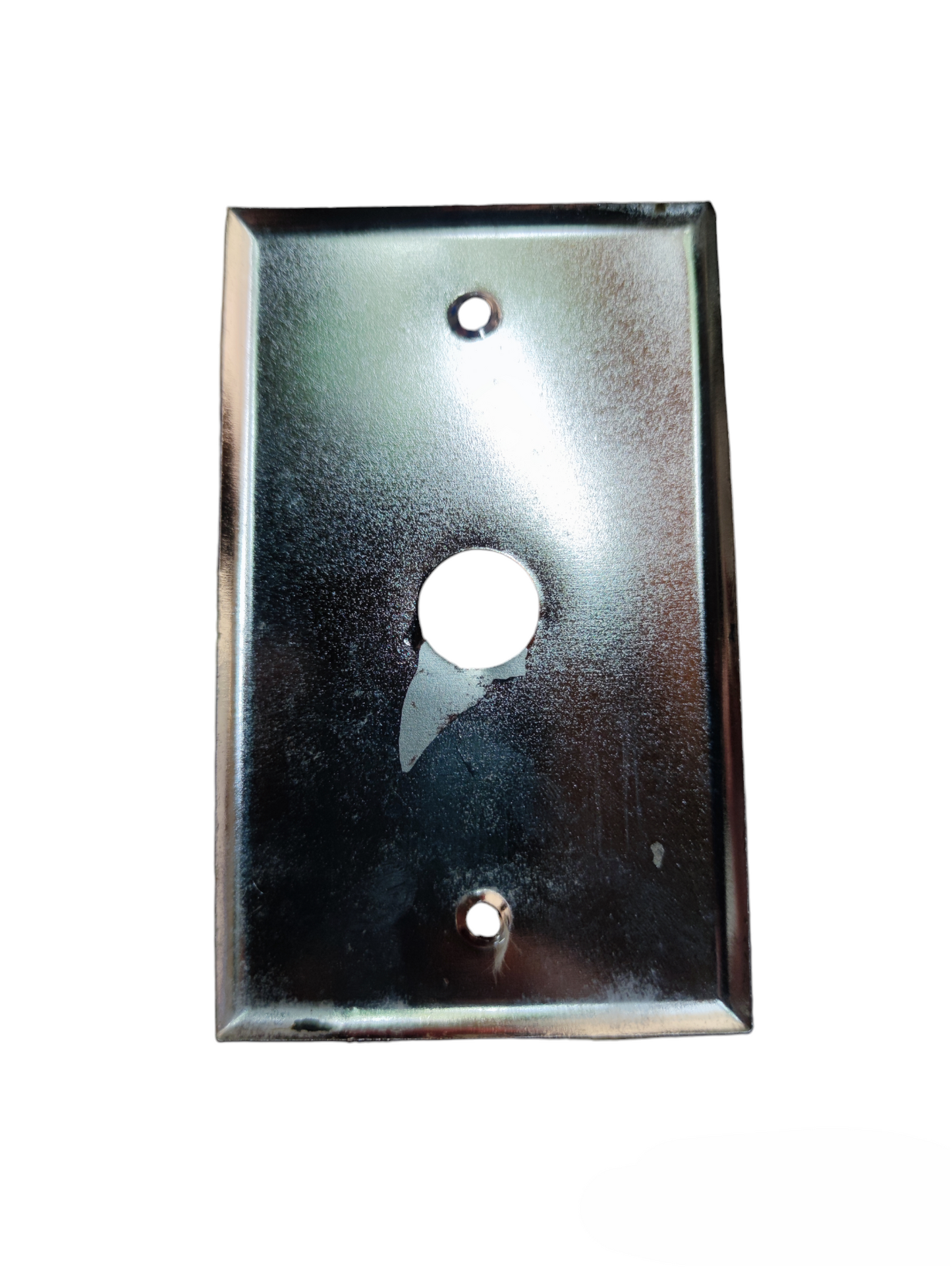Local power point metal plate cover 1.7cm hole with two screw holes and reflective surface