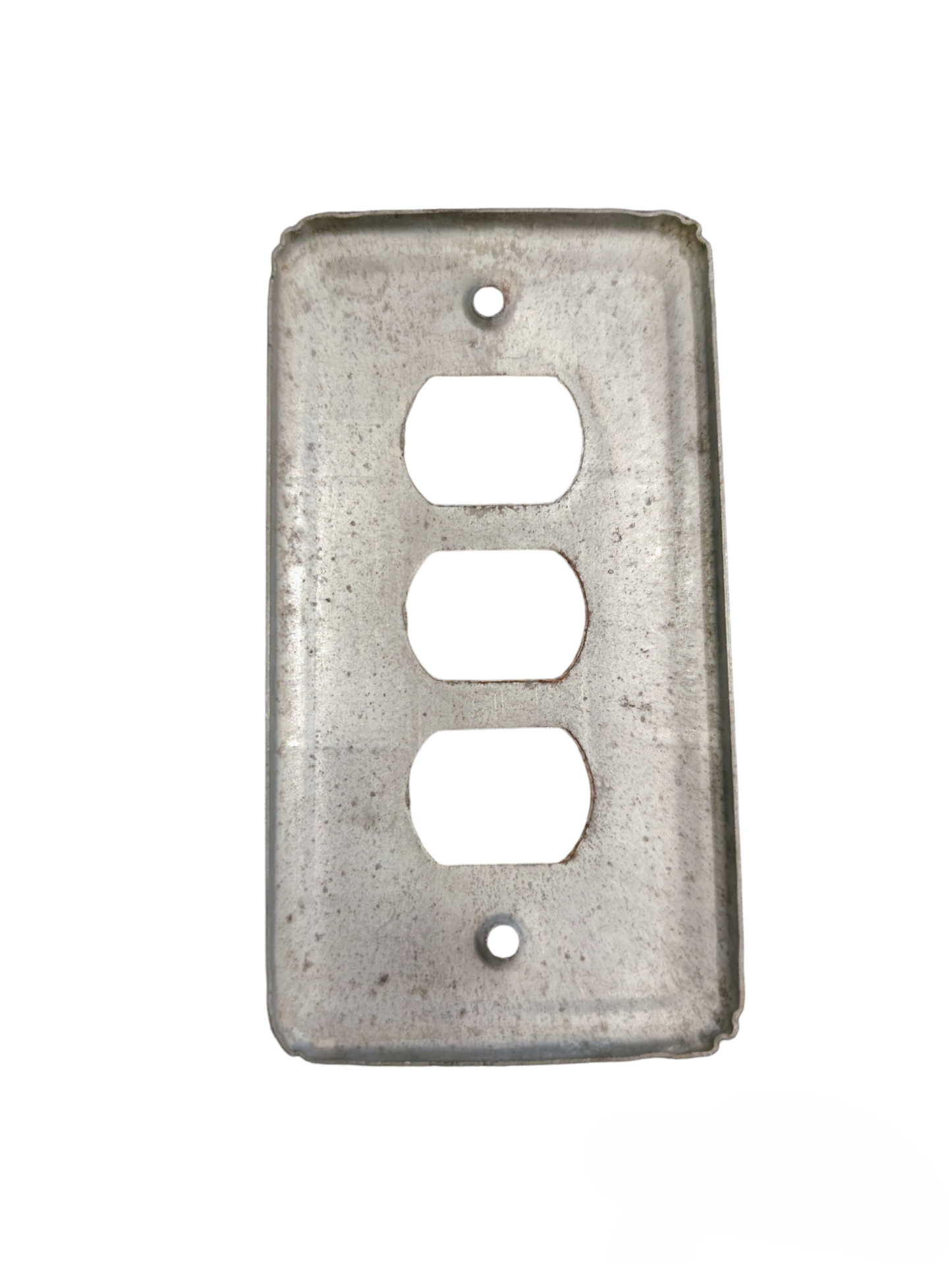 Metal switch cover 3 gang from China with a raw, industrial finish for power points and plugs