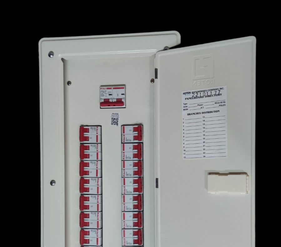 Koten and Himel 14 branch panel board with breakers white metal enclosure for residential circuits