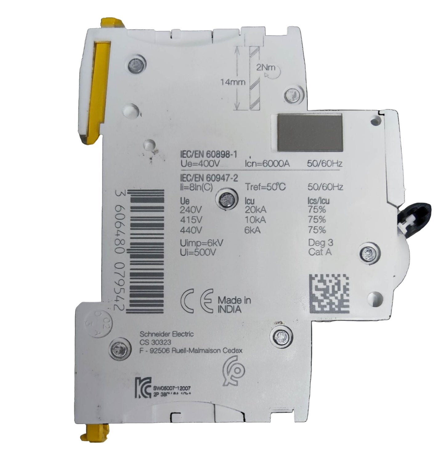 Schneider Miniature Circuit Breaker 16A 2 Pole with detailed specifications and electrical ratings