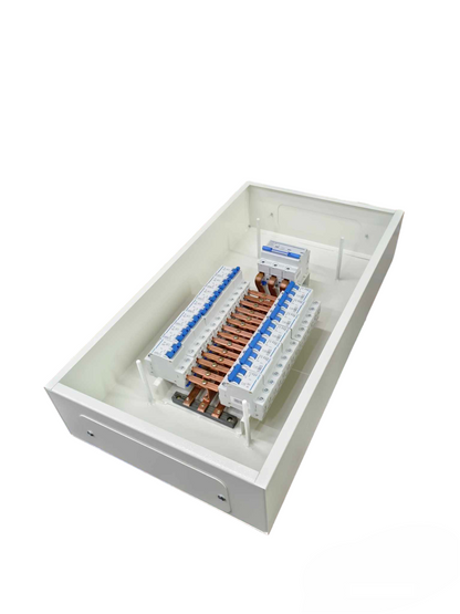Chint miniature circuit breaker main 3 phase electrical panel with multiple switches and copper busbars