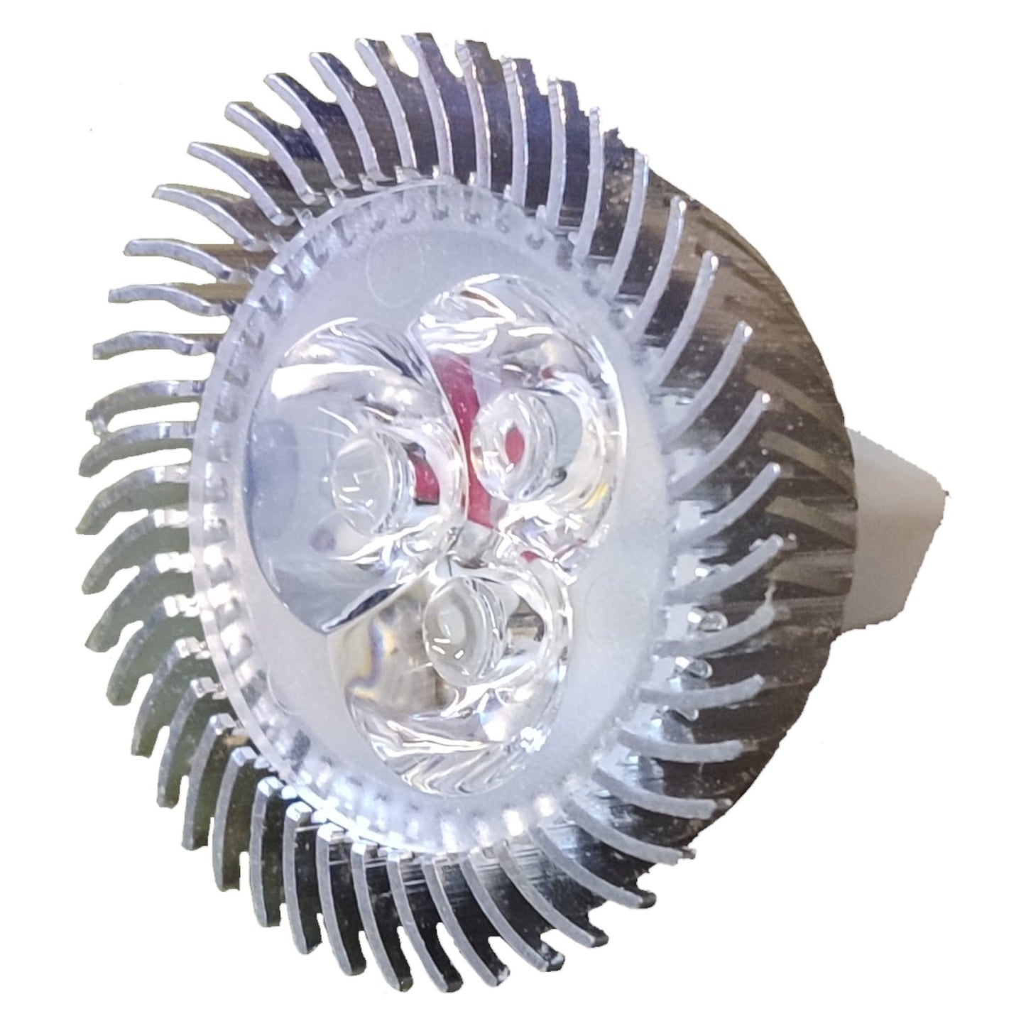 LED light bulb with heat sink on a white background