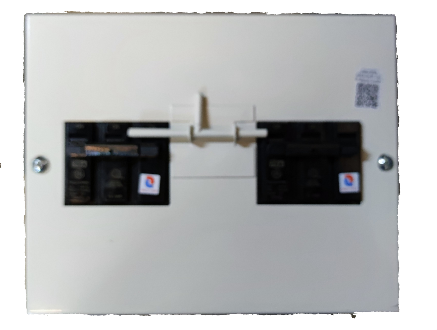 Koten and GE electrical panel featuring MTS 100A 3 Pole Three Phase circuit breaker in white enclosure