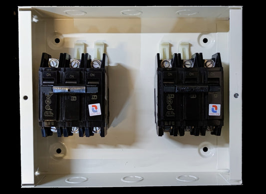 Koten and GE MTS 15A 3 Pole 3Phase Phase electrical circuitry parts in white mounting box