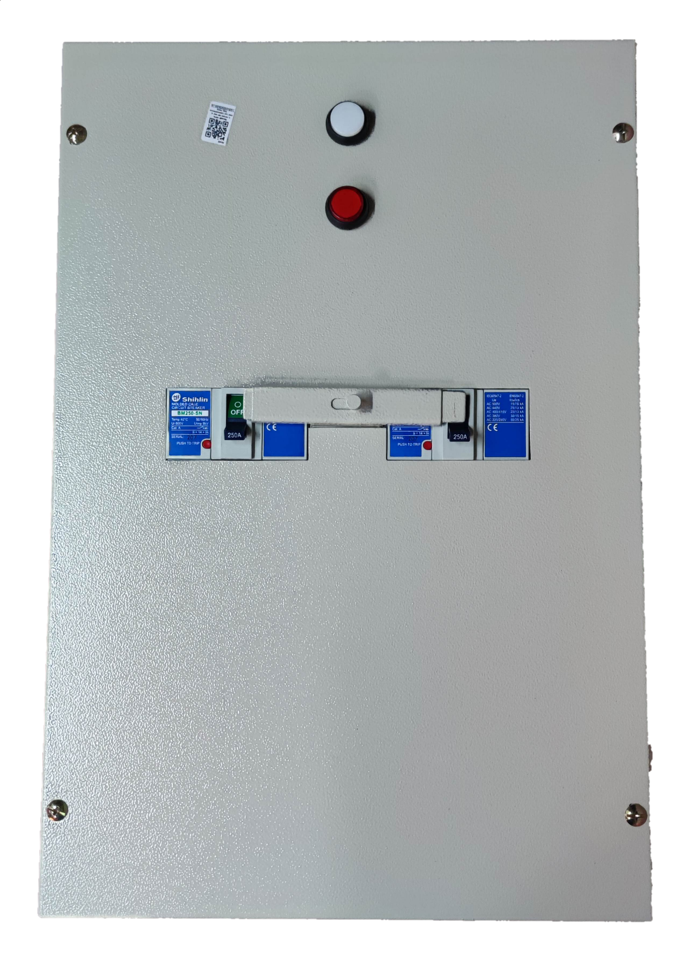 250A MTS 2 Pole Single Pole electrical switchgear panel by Electx Electrical Supply with white and red buttons