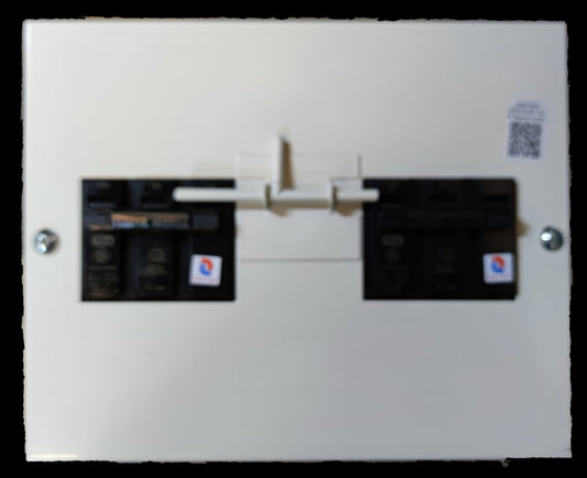 Koten and GE MTS 70A 3 Pole Three Phase electrical circuit breaker with white base and black switches