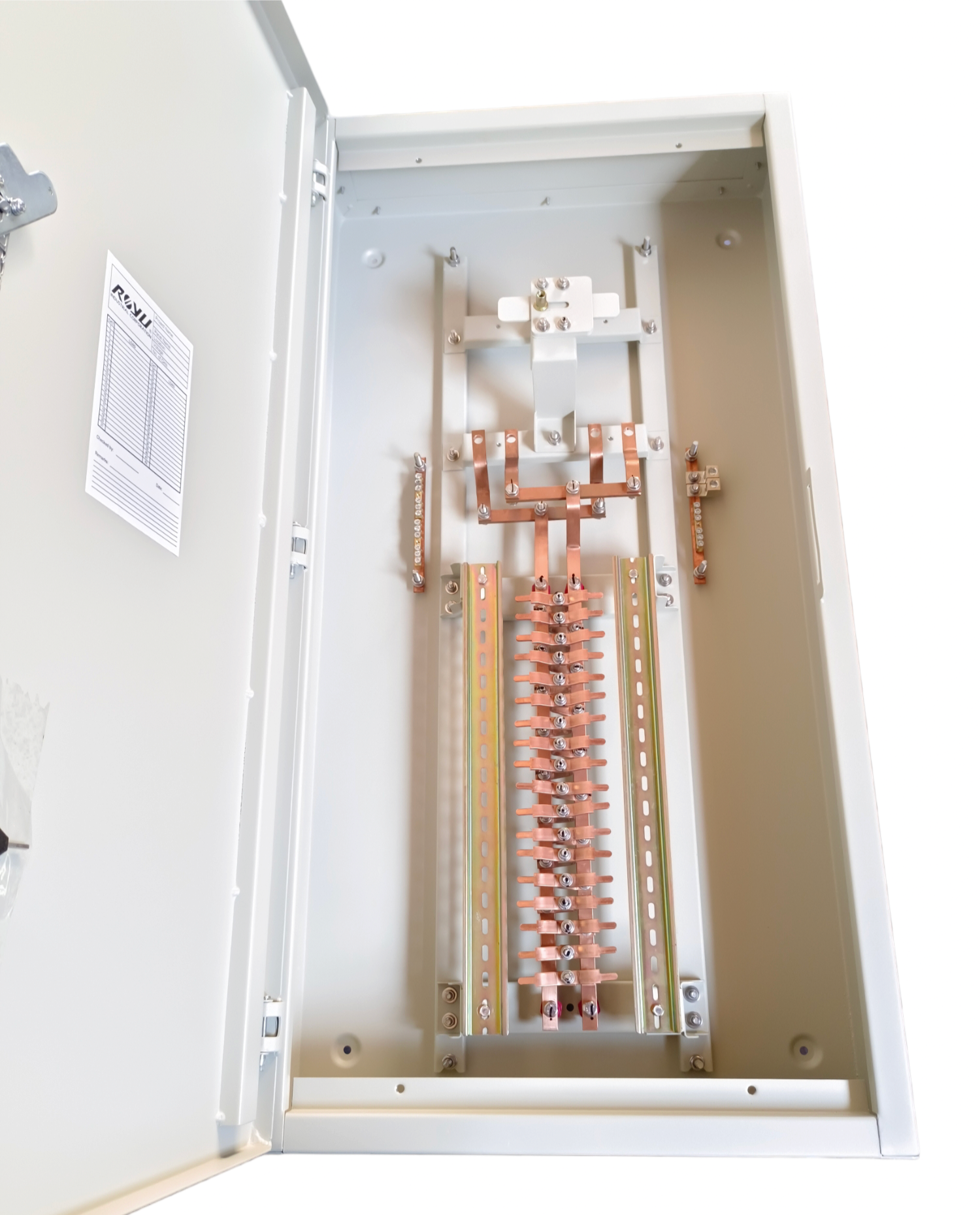 Royu MTS Main MCCB 125AF 2pole Panel Board electrical circuitry inside metal enclosure