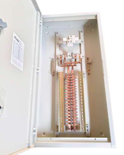 Royu MTS Main MCCB 125AF 2pole Panel Board electrical circuitry inside metal enclosure