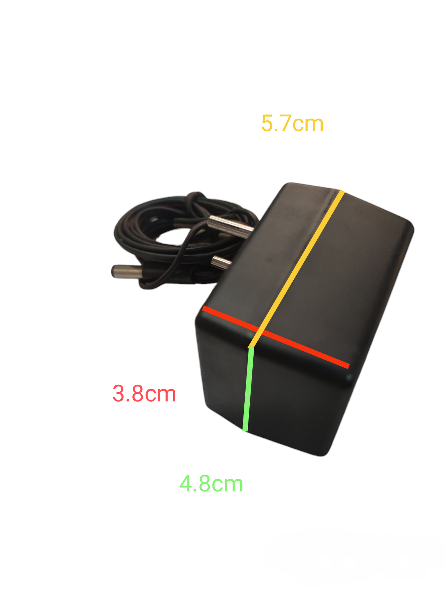 Local multi output AC adaptor black with attached power cord and colored measurement lines