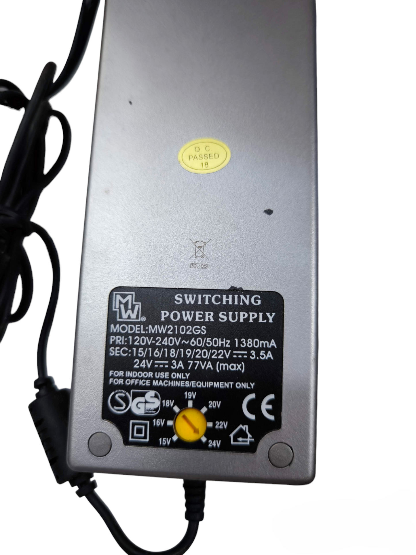 Power Supply Multiple Voltage 3500mA switching power adaptor with adjustable voltage settings and black cable