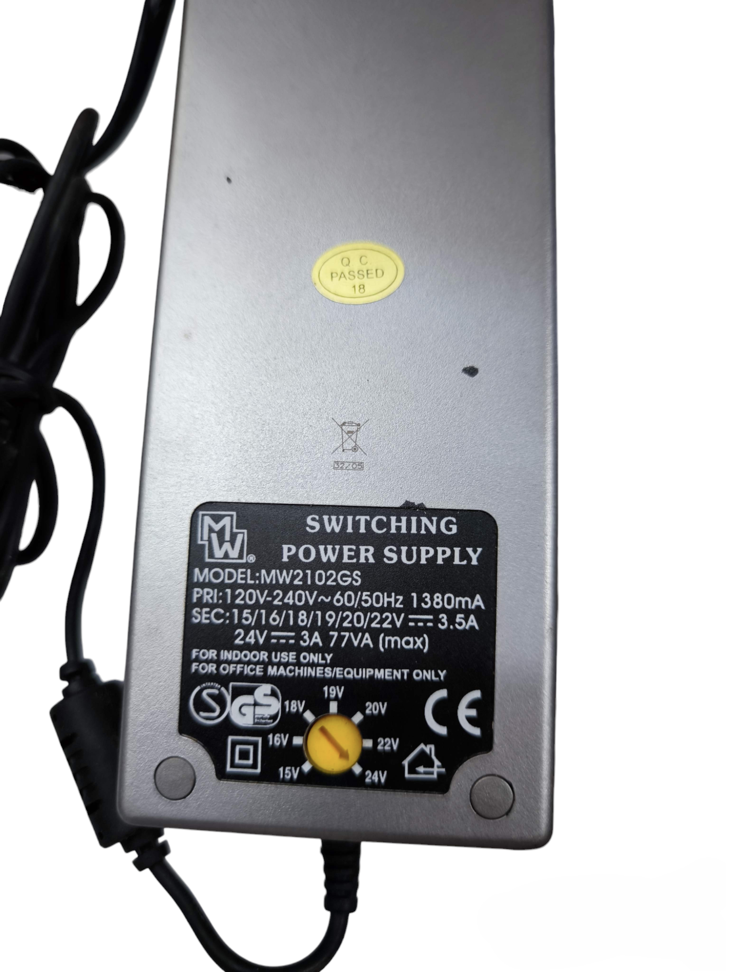 Power Supply Multiple Voltage 3500mA switching power adaptor with adjustable voltage settings and black cable