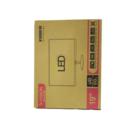 N-Vision 19 inch LED monitor 1080p packaging box featuring sleek design and clear specifications