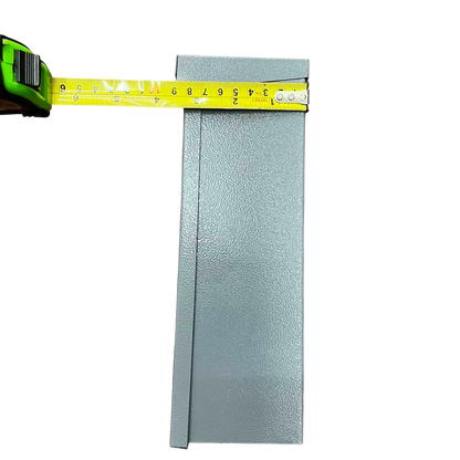 Measuring tape next to Nema 3R panel board housing highlighting its dimensions and sturdy design