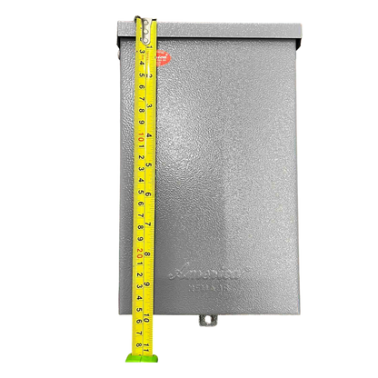 Nema 3R panel board housing with a measuring tape for size reference in gray color
