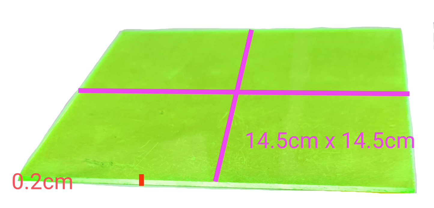 Neon green acrylic filter measuring 14.5cm x 14.5cm and 0.2cm thick for seasonal decorative use