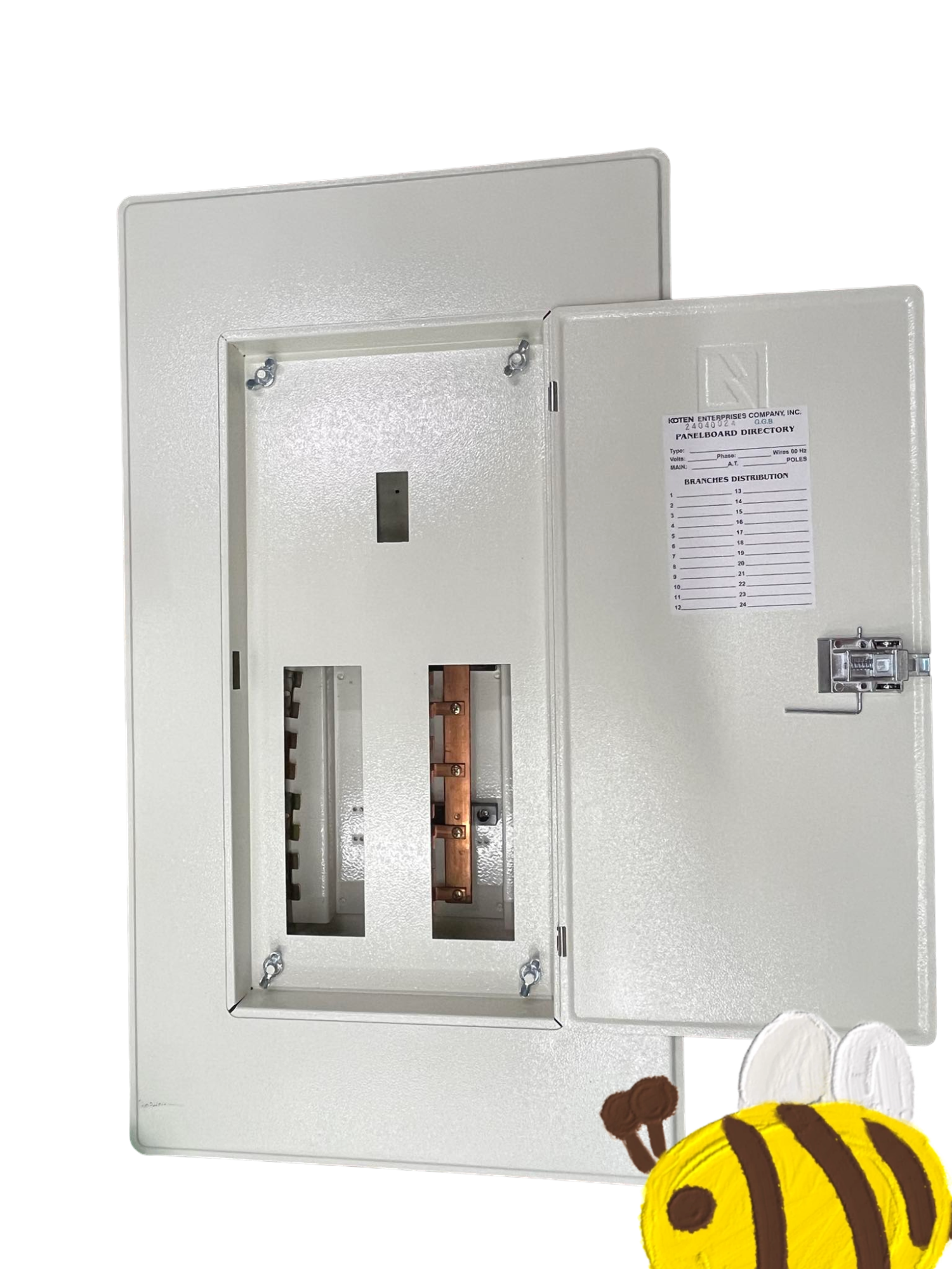 Koten 8 Branches 2P 225A Main Panel Board metal electrical distribution box with open door showing bus bars