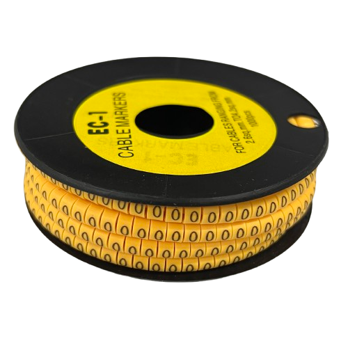 O Marker 2.6mm to 4.2mm cable management markers on a black and yellow spool from China