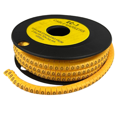 O Marker 2.6mm to 4.2mm yellow cable management markers on a black spool from China