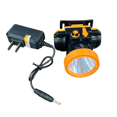 Shuta Head Lamp 74mm X 74mm X 50mm with black and orange design and charger cable