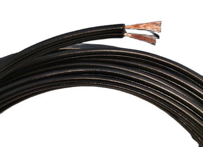 Omega flat cord wire 0.30mm 2C in black with exposed copper strands for electrical connections