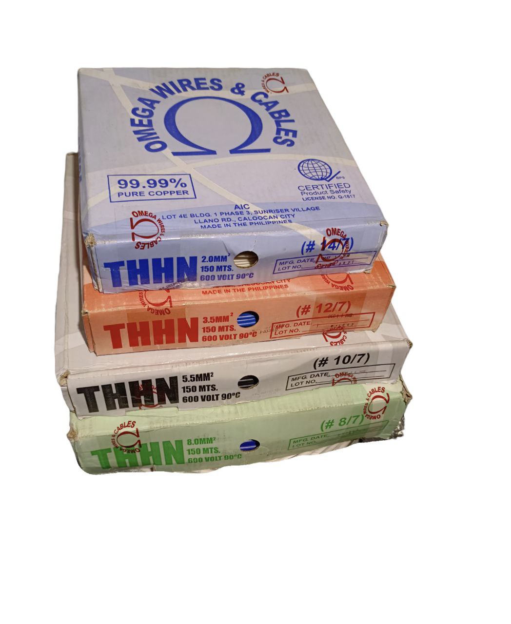 Omega THHN Wire 8 mm Stranded 1 Roll among various wire rolls stacked on top of each other