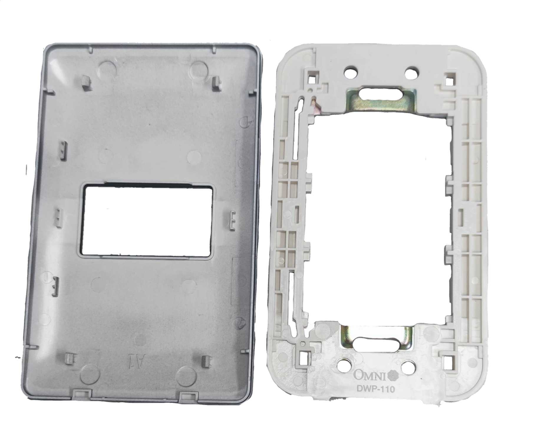 Omni 1 Gang Plate Graphite Series DWP-110G front cover and mounting frame shown in graphite finish