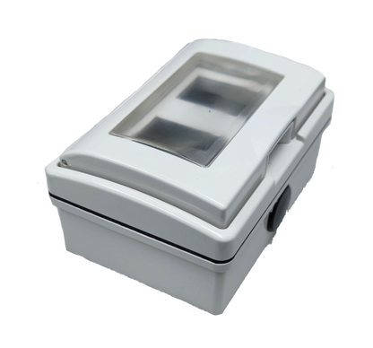 Omni 1 gang to 3 gang device cover in white, designed for protecting electrical connections.