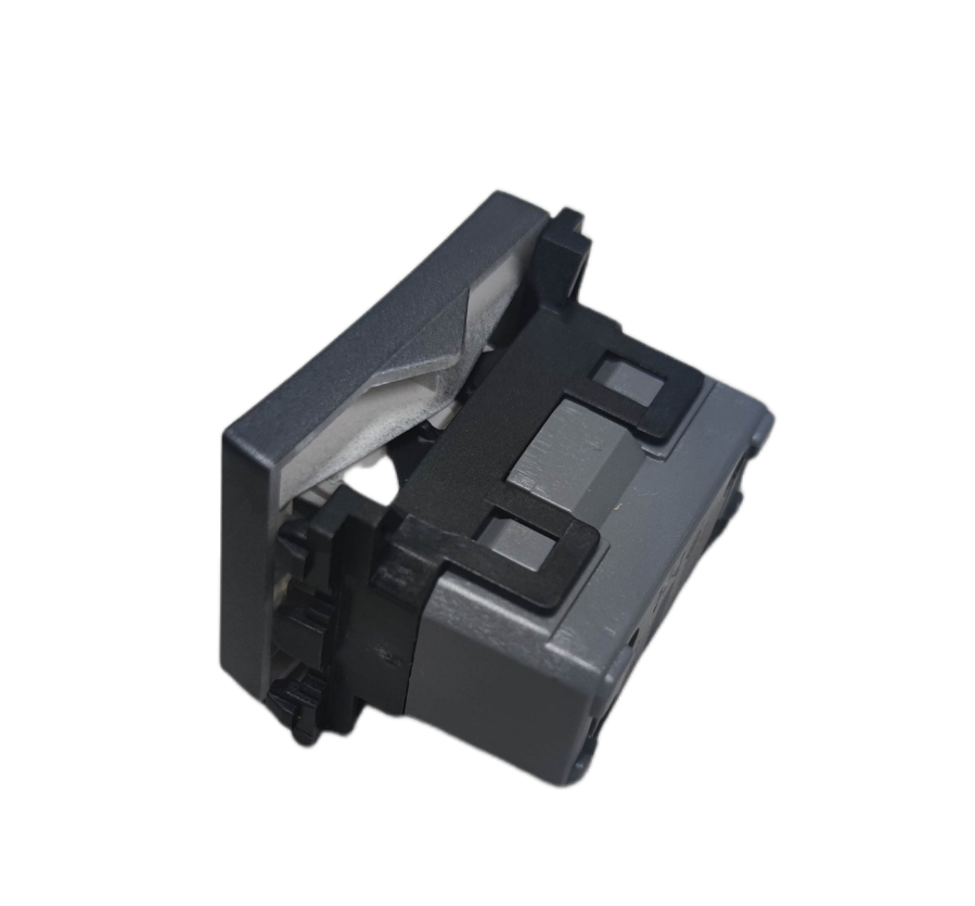 Omni 1 Way Illuminated Switch Medium in metallic grey showing rear mounting clips and rocker module for lighting