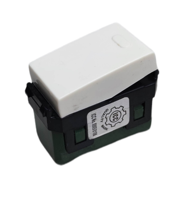 Omni 1 way switch 16A 250V in white and green design for home electrical control