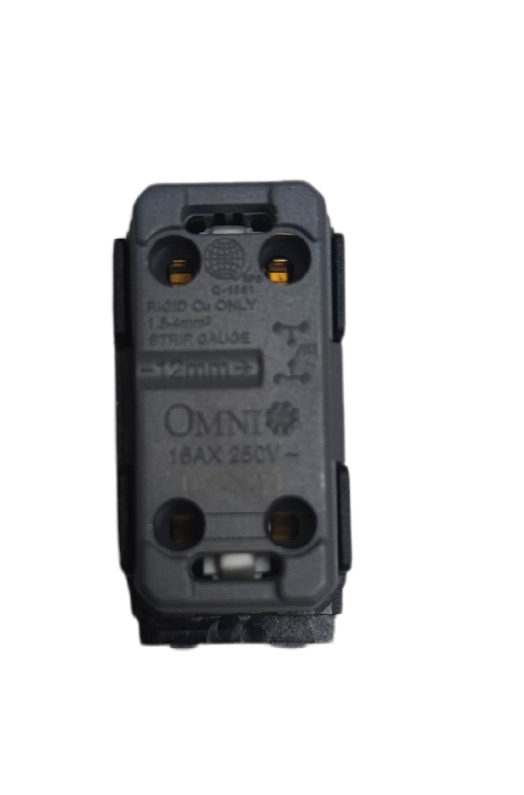 Omni 1 way switch designer graphite showing back view with electrical specifications