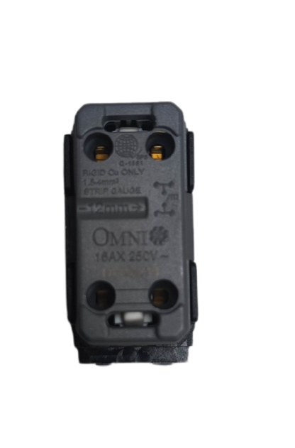 Omni 1 way switch designer graphite showing back view with electrical specifications