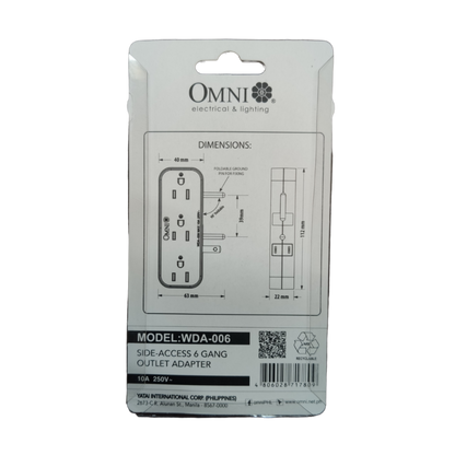 Omni 10A 250V multi socket adapter with side-access design for convenient use