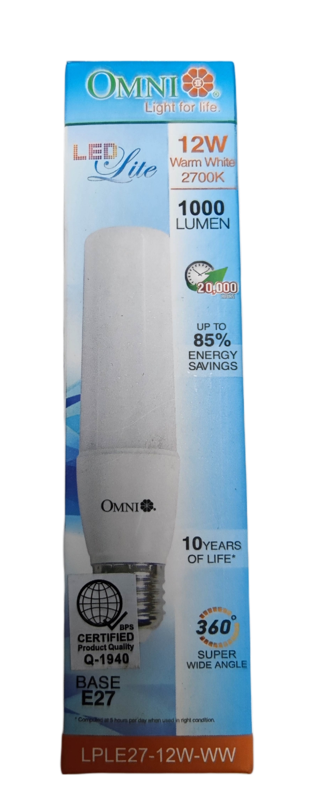 Omni 12W LED stick bulb E27 warm white with 1000 lumens and 360-degree light spread