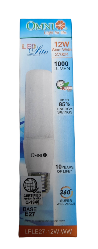 Omni 12W LED stick bulb E27 warm white with 1000 lumens and 360-degree light spread
