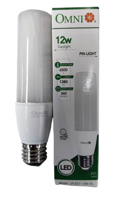 Omni 12W LED stick daylight bulb E27 in white packaging for energy-efficient lighting