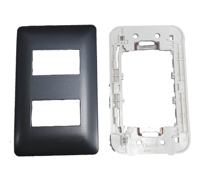 Omni 2 gang device plate graphite for easy installation of electrical switches and plugs