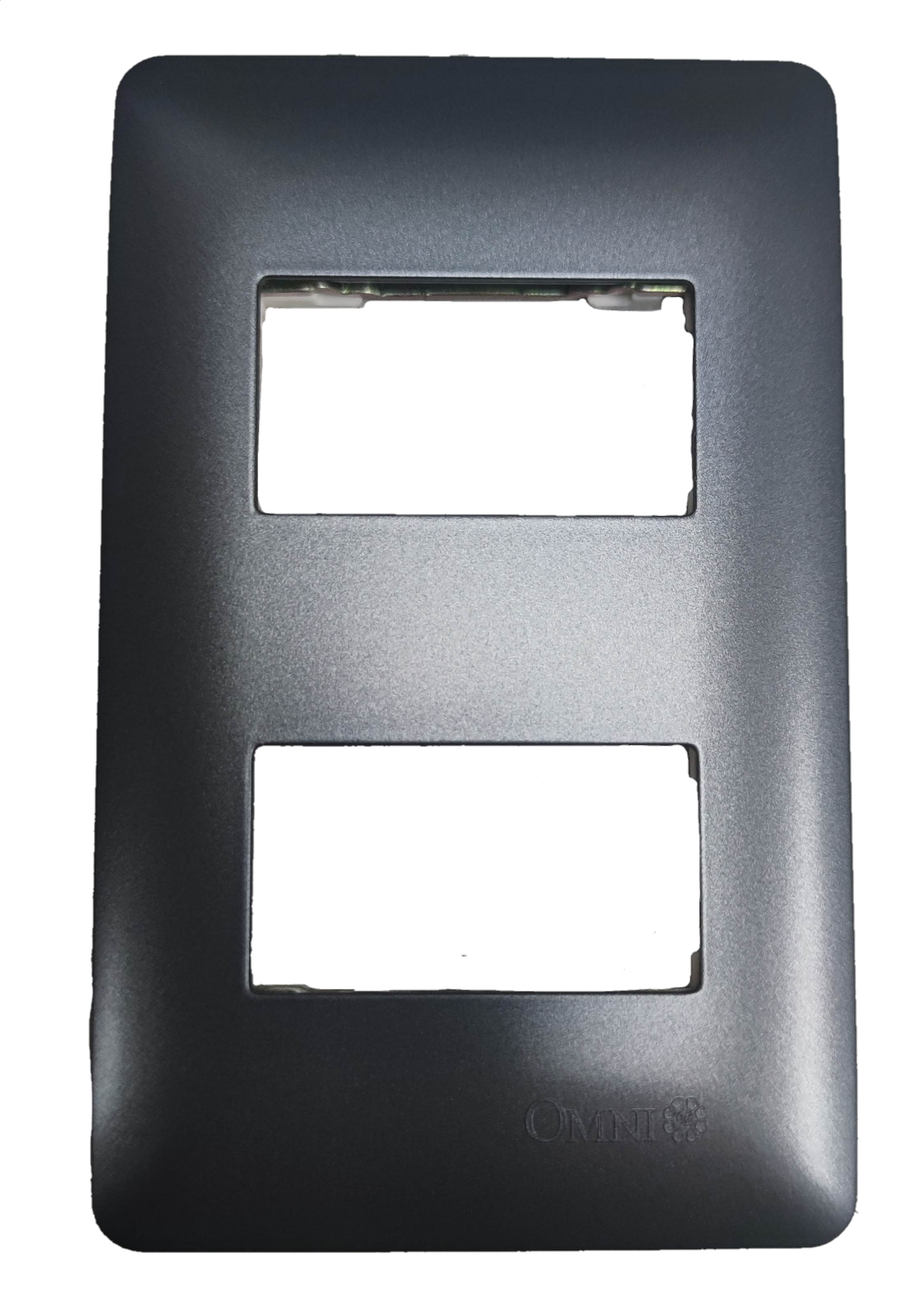 Omni 2 gang device plate graphite for modern electrical installations with a sleek design