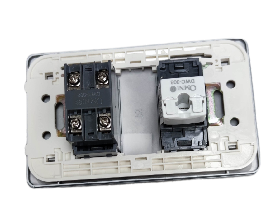 Omni white dual module back view with screw terminals for 2 gang Ethernet and phone wall plate installation