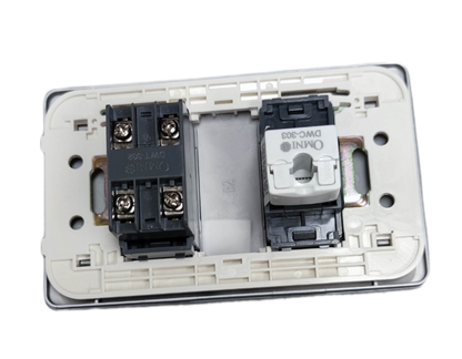 Omni white dual module back view with screw terminals for 2 gang Ethernet and phone wall plate installation