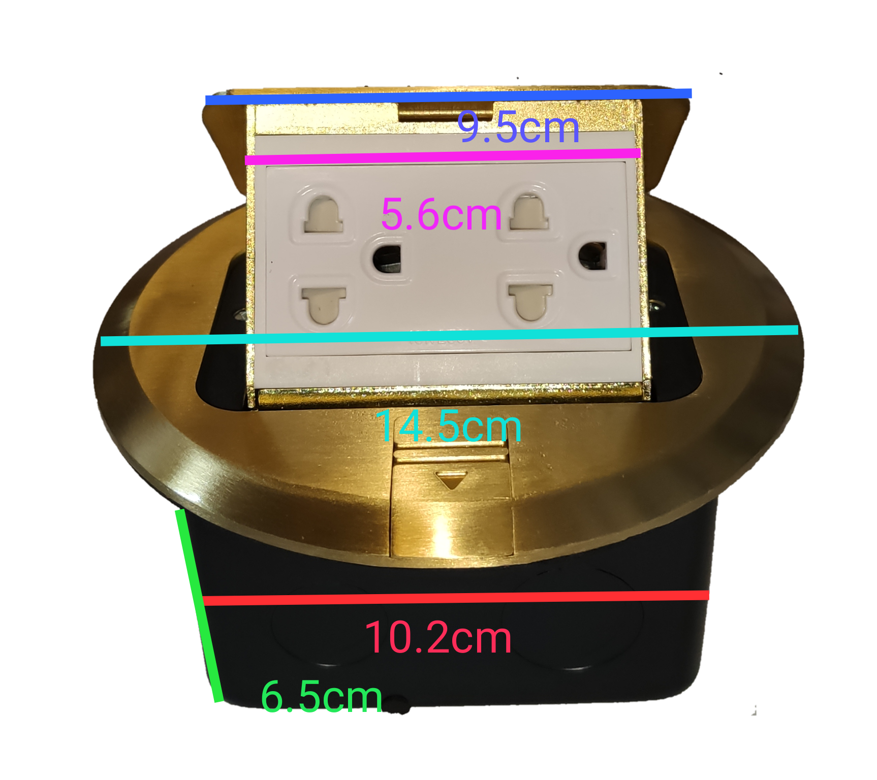 Omni 2 gang universal ground floor outlet with a sleek design and gold finish for modern interiors