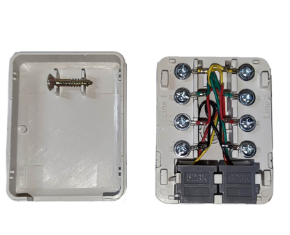 Omni 2 telephone outlet modular box with wiring terminals for easy installation and connectivity