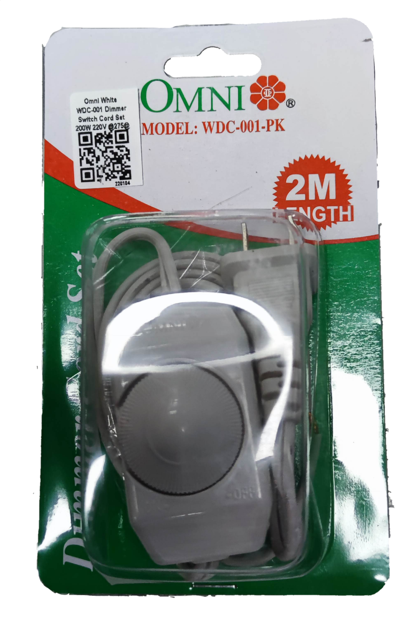 Omni 200W dimmer cord set 220V in packaging with 2 meter length for adjustable lighting control