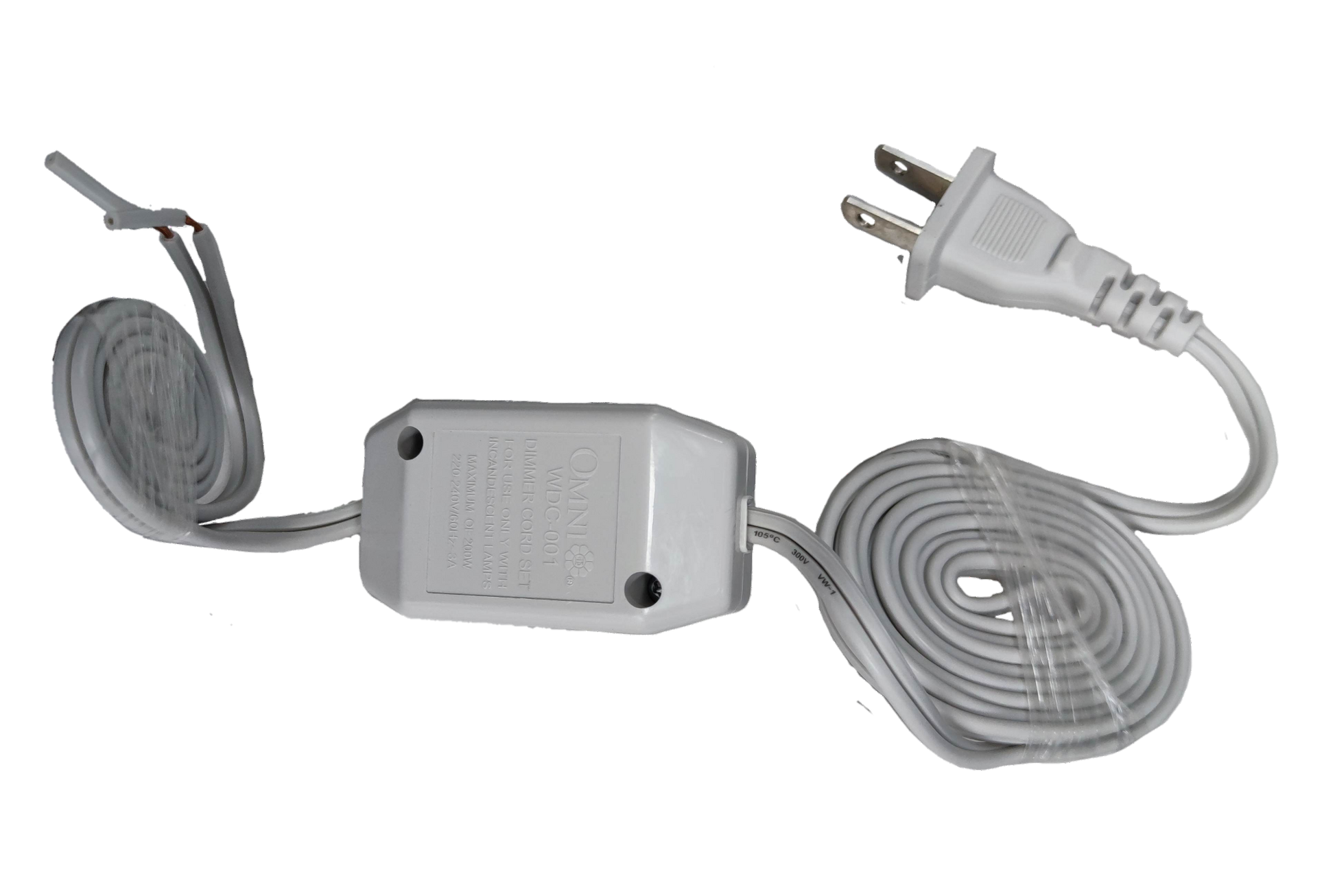 Omni 200W dimmer cord set 220V with a white cord and plug for adjustable lighting control