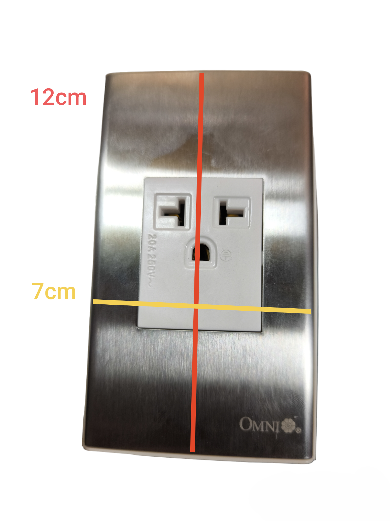 Omni 20A 250V industrial aircon outlet with a sleek stainless steel finish for durable use