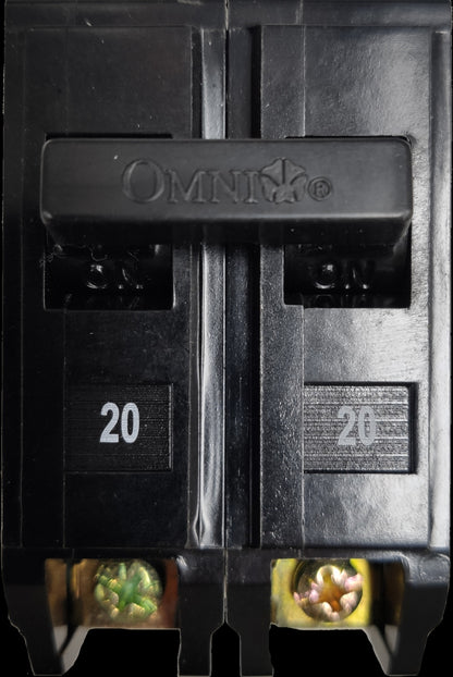Omni 20A circuit breaker 2 pole Plug in with clear labeling and high-quality connectors