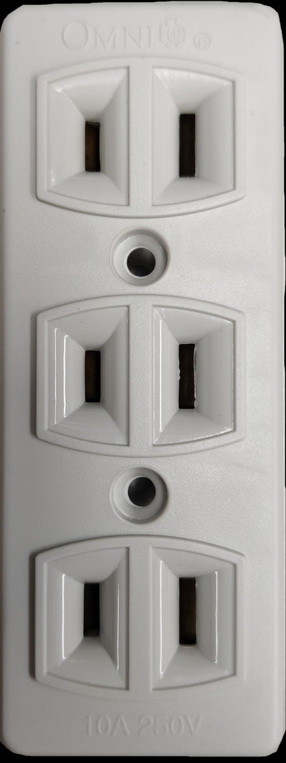 Omni 3 gang extension outlet with three sets of double sockets in white for power connection