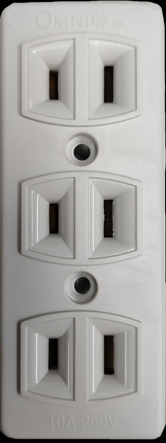 Omni 3 gang extension outlet with three sets of double sockets in white for power connection